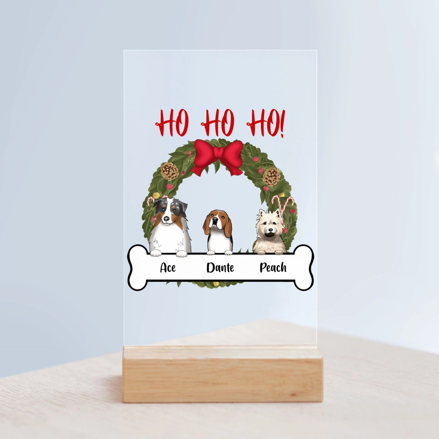 Hunde Weihnacht Acrylschild mit Holzständer