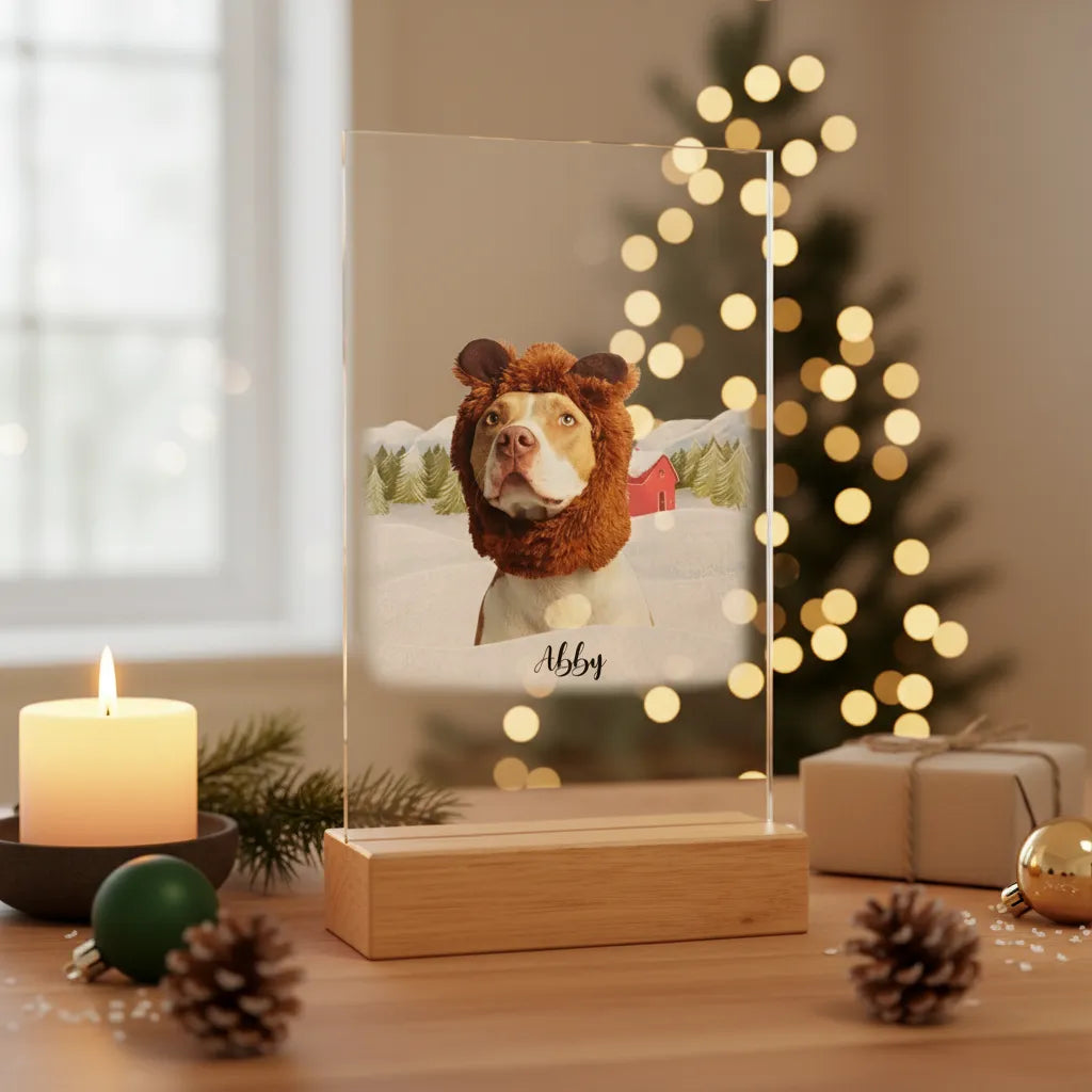 Weihnachten mit meinem Haustier Acrylschild mit Holzständer