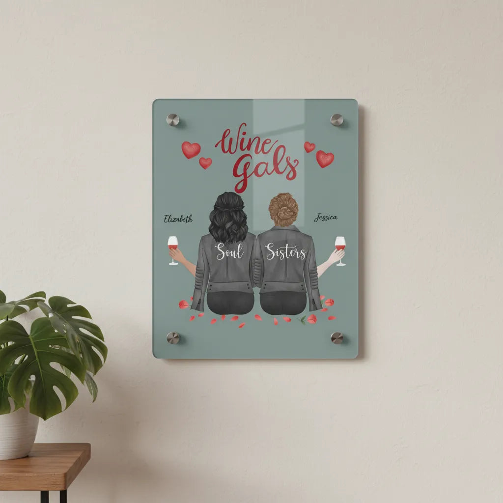 Wine Girls Acryl Wandkunst Panel