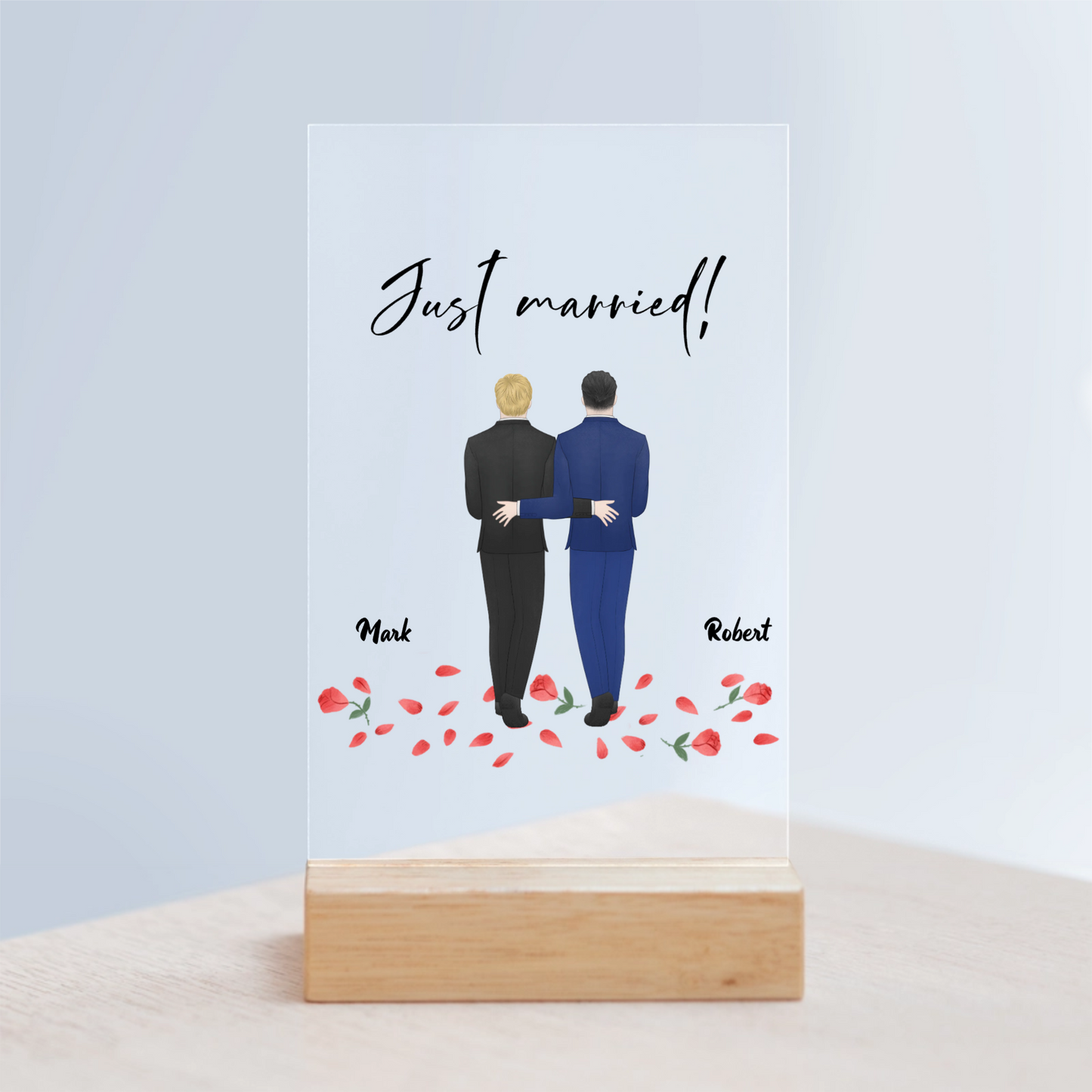 Frisch verheiratet Acrylschild mit Holzständer