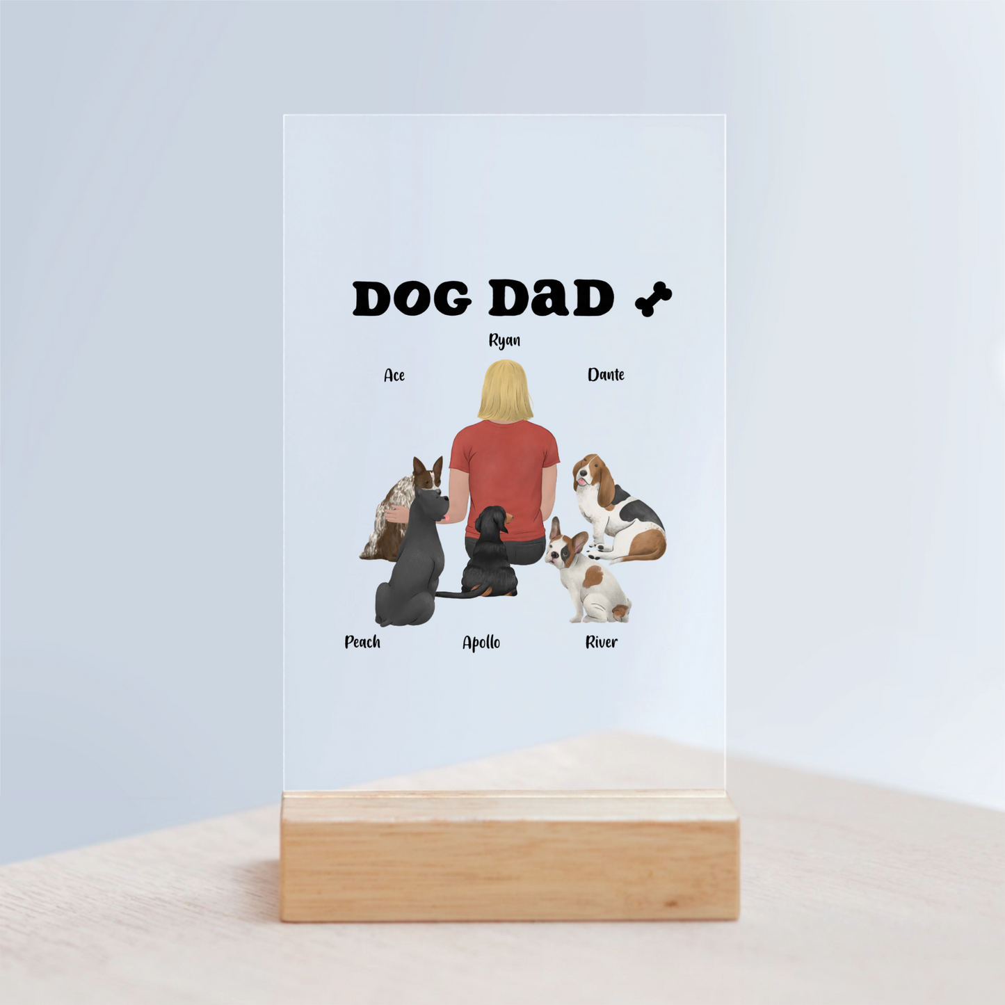 Hundepapa Acrylschild mit Holzständer