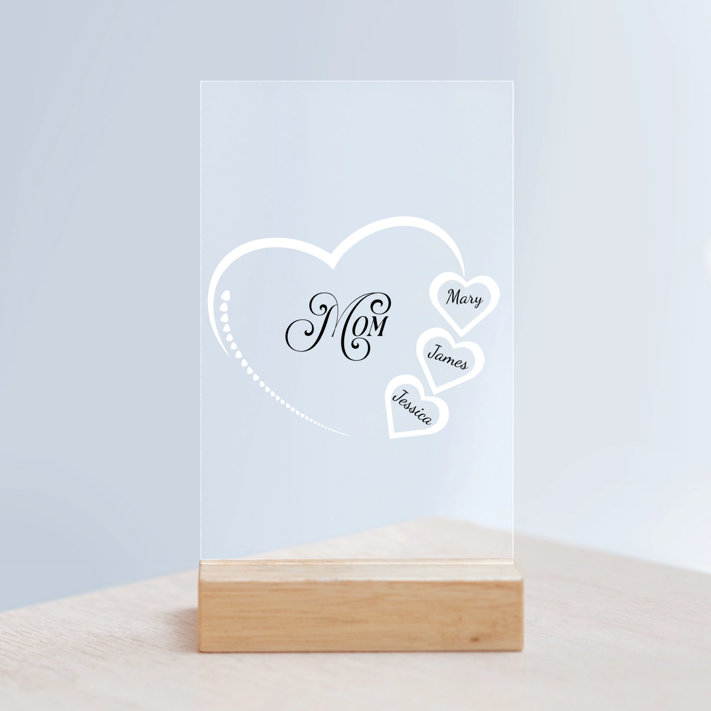 Herz Acrylschild mit Holzständer