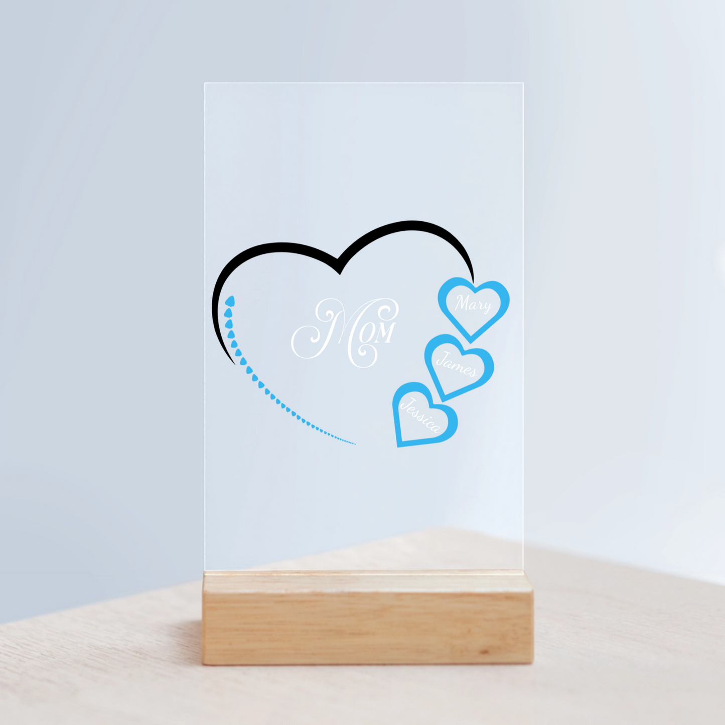 Herz Acrylschild mit Holzständer