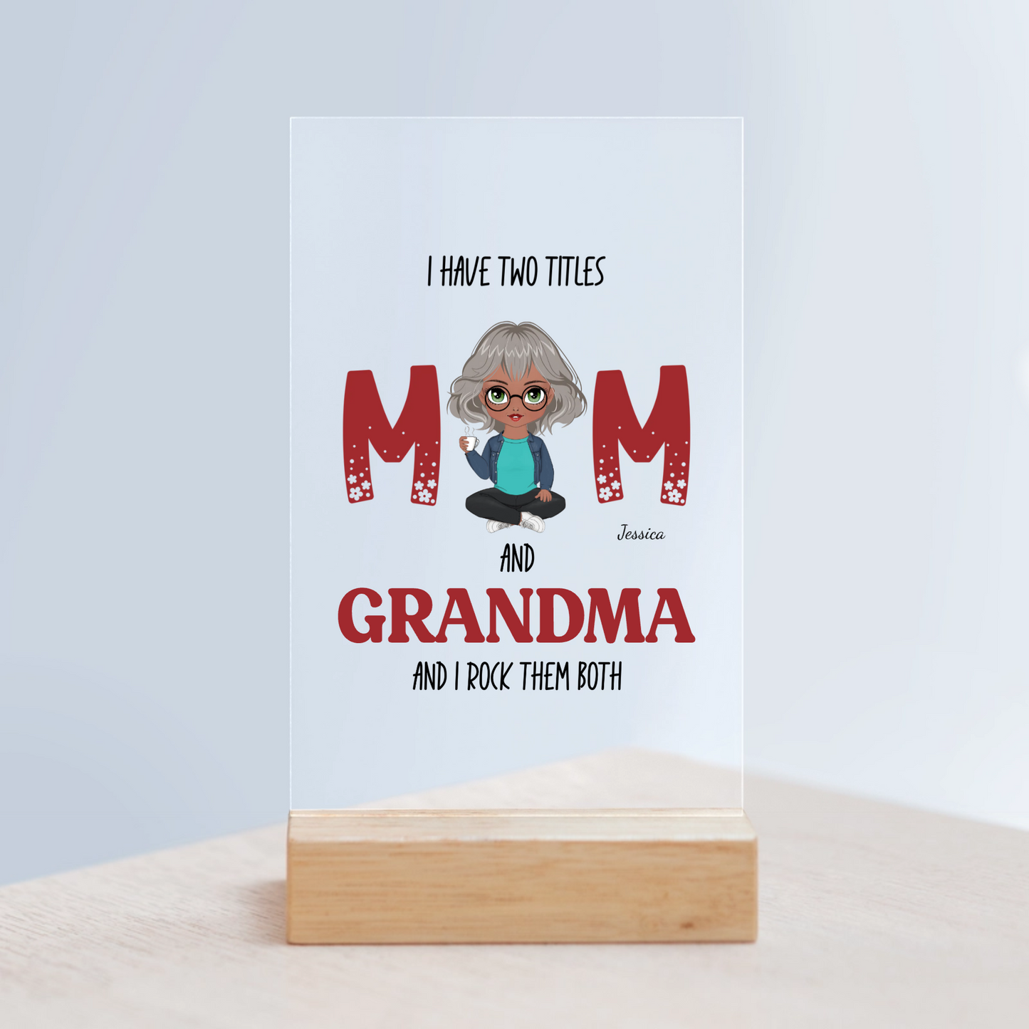 Personalisiertes Mama Acrylschild mit Holzständer