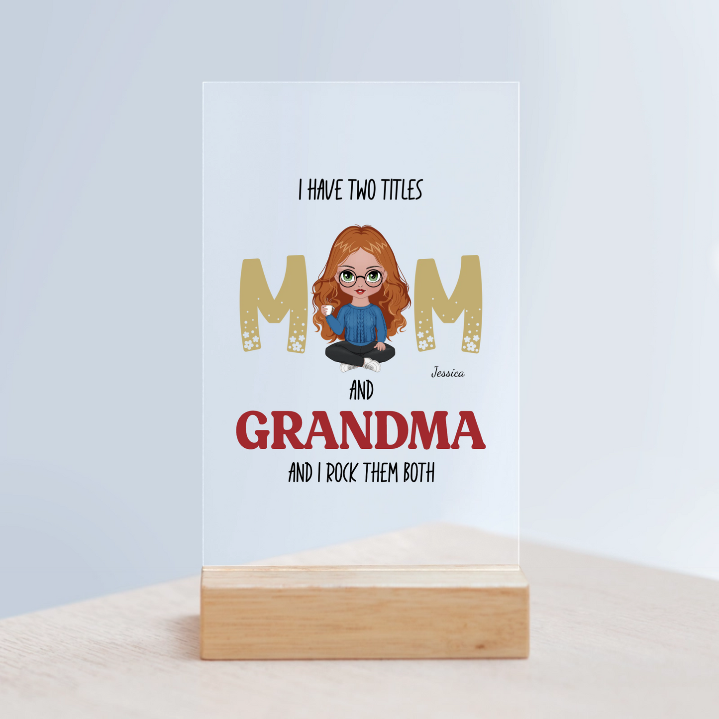 Personalisiertes Mama Acrylschild mit Holzständer