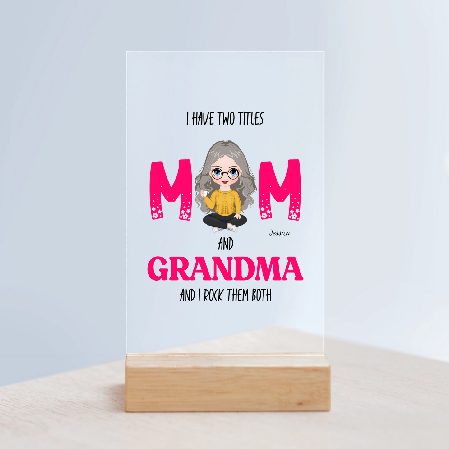 Personalisiertes Mama Acrylschild mit Holzständer