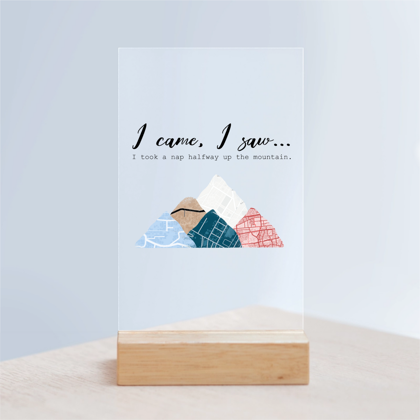 Berg Acrylschild mit Holzständer