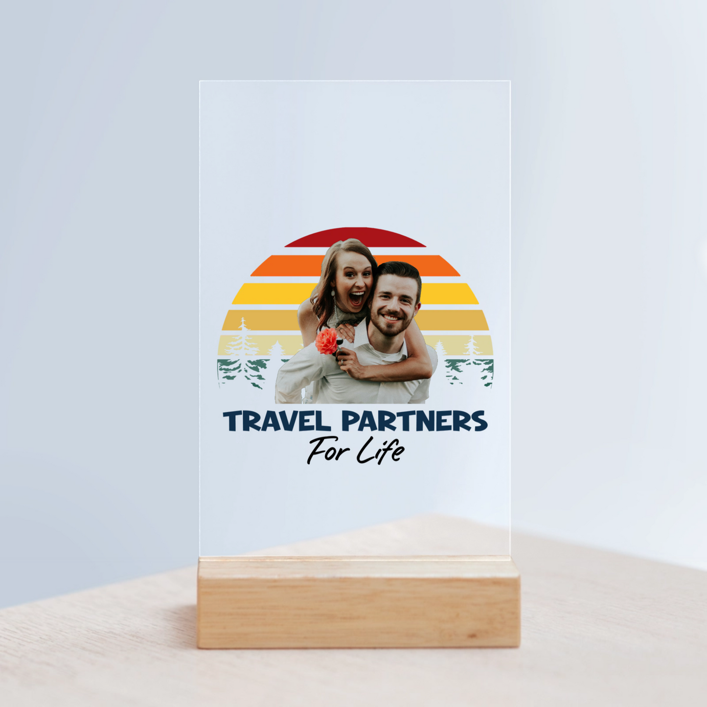 Reisepartner fürs Leben Acrylschild mit Holzständer