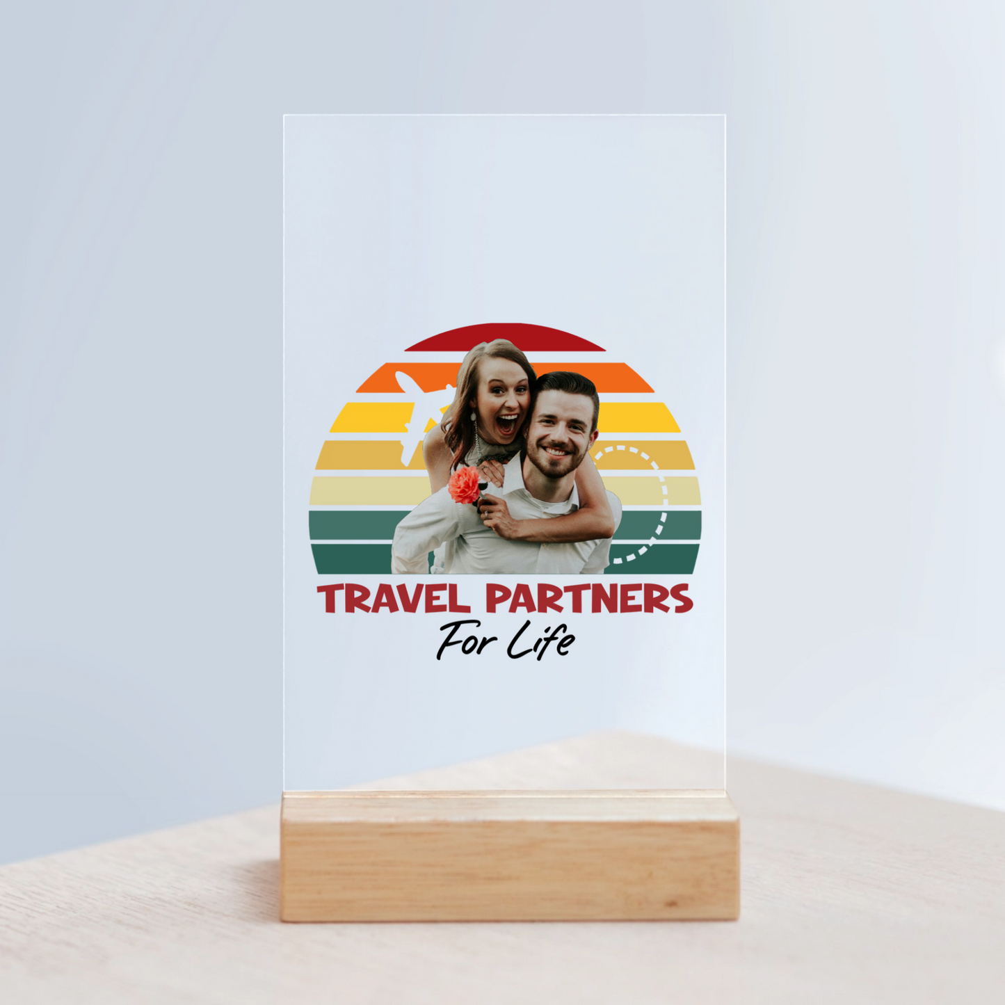 Reisepartner fürs Leben Acrylschild mit Holzständer