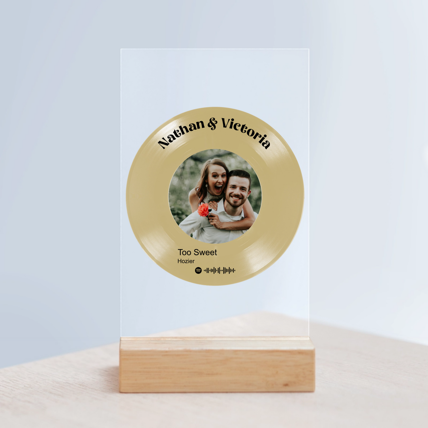 Vinyl Record Music Player Acrylic Sign with Wooden Stand