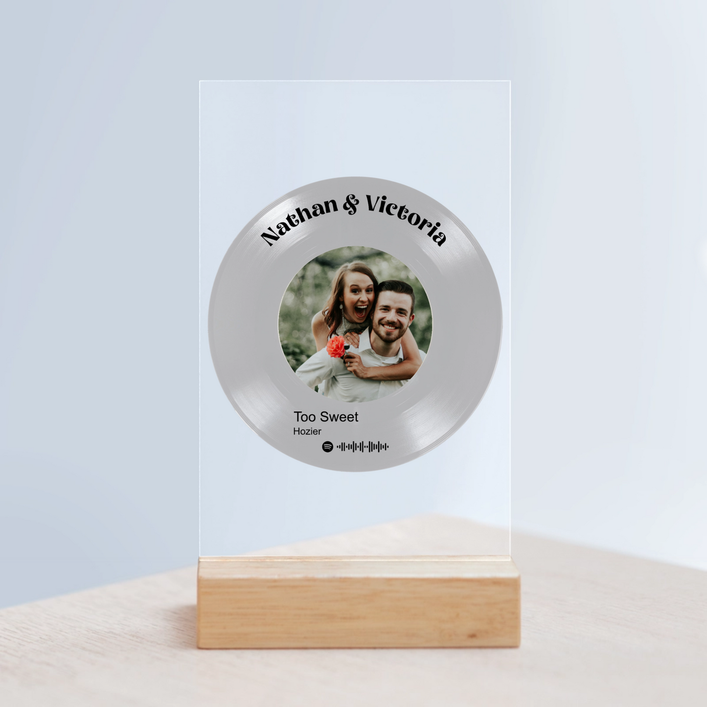 Vinyl Record Music Player Acrylic Sign with Wooden Stand