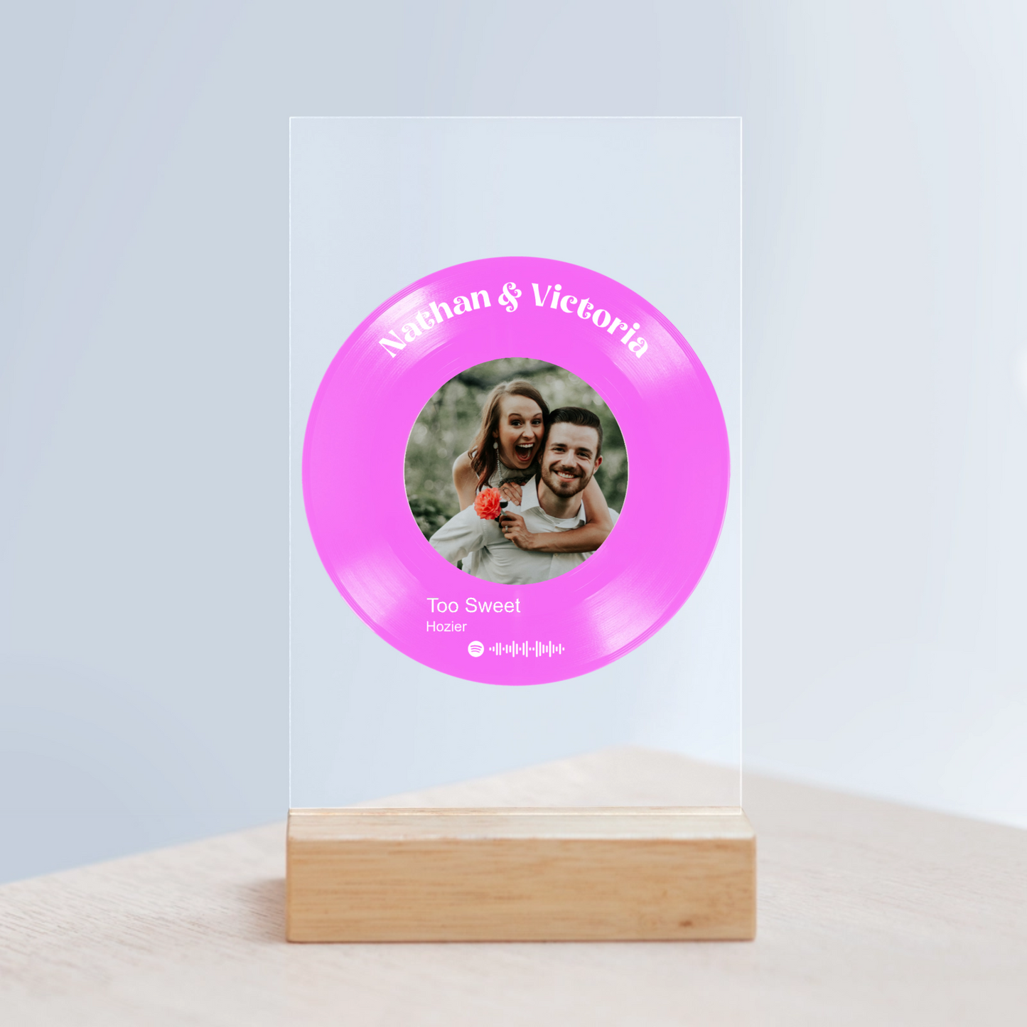 Vinyl Record Music Player Acrylic Sign with Wooden Stand