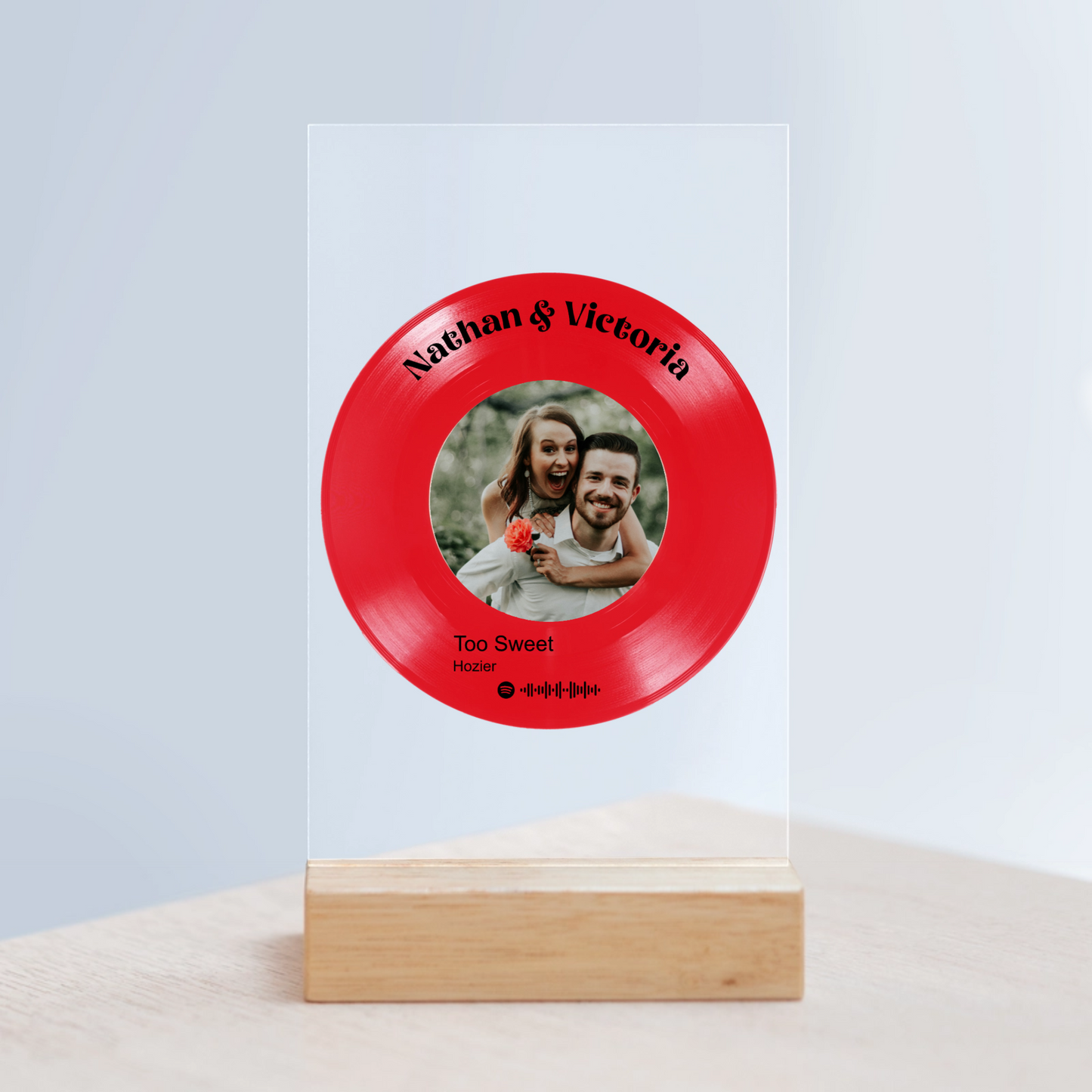 Vinyl Record Music Player Acrylic Sign with Wooden Stand