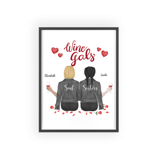 Wine Girls Poster mit Holzrahmen