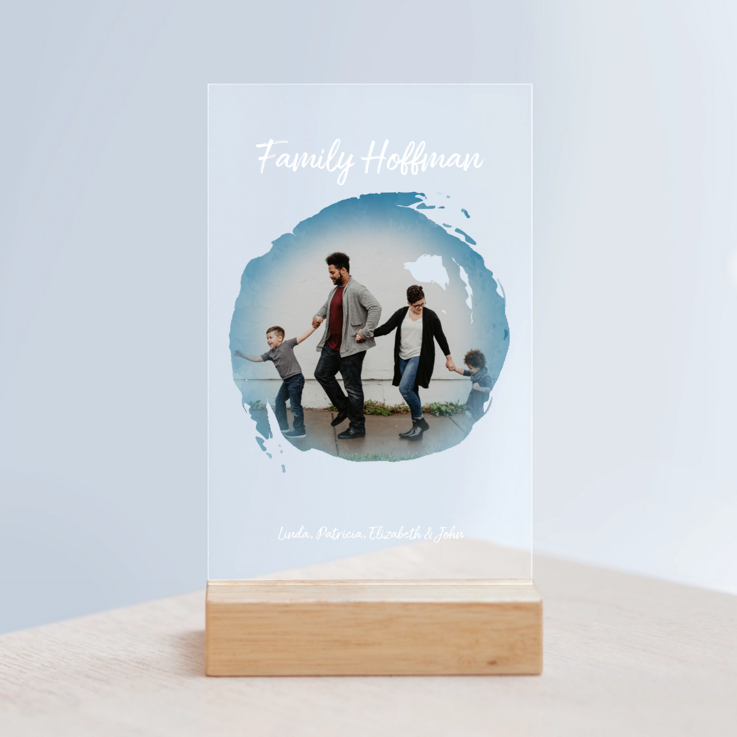 Ihr individuelles Foto und Zitat Acrylschild mit Holzständer