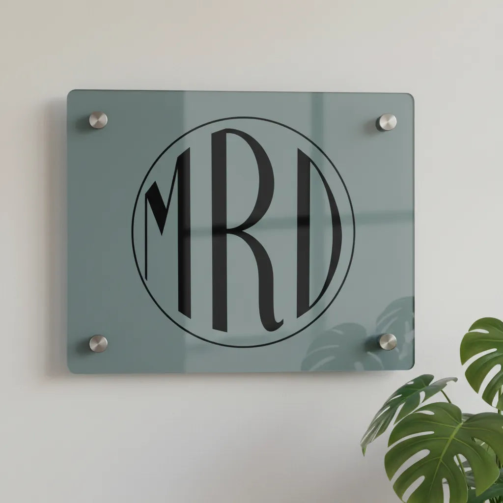 Kreisförmiges Monogramm Acryl Wandkunst Panel