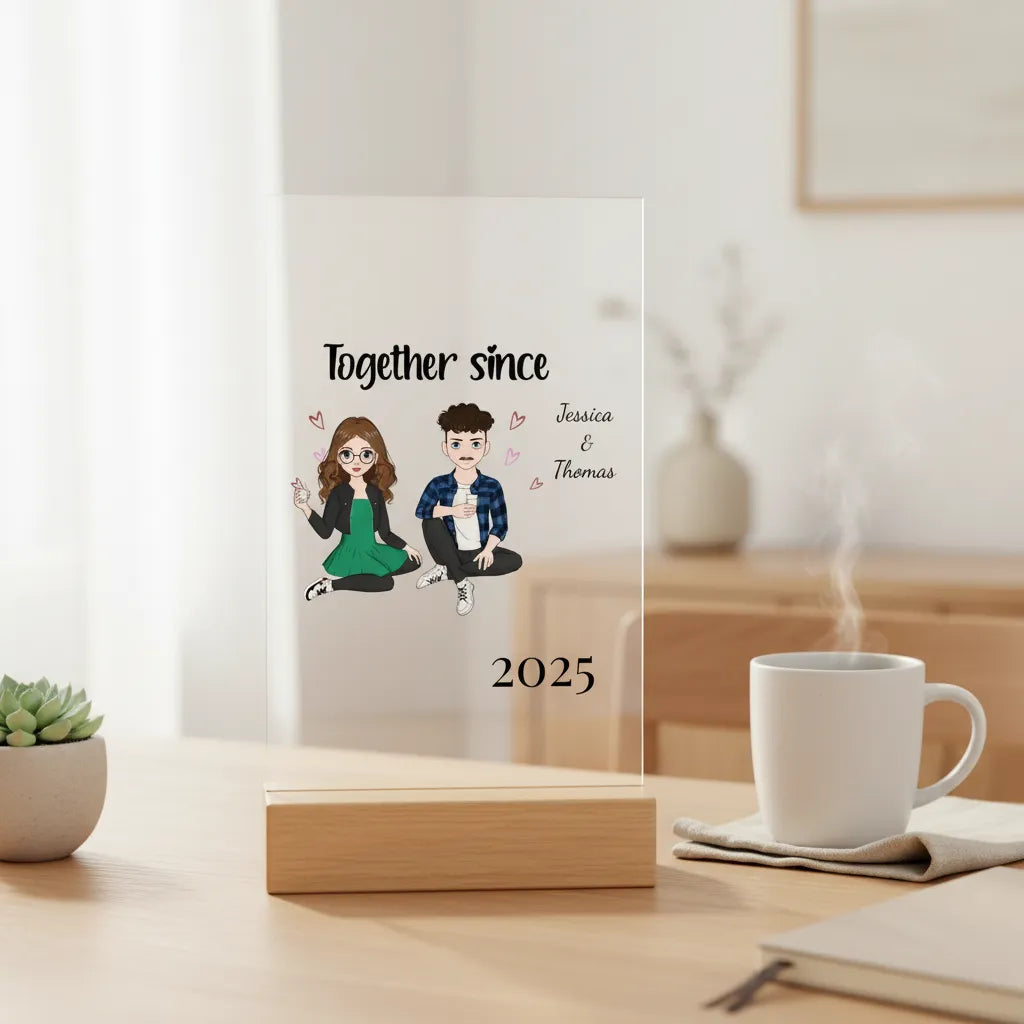Zusammen seit Acrylschild mit Holzständer