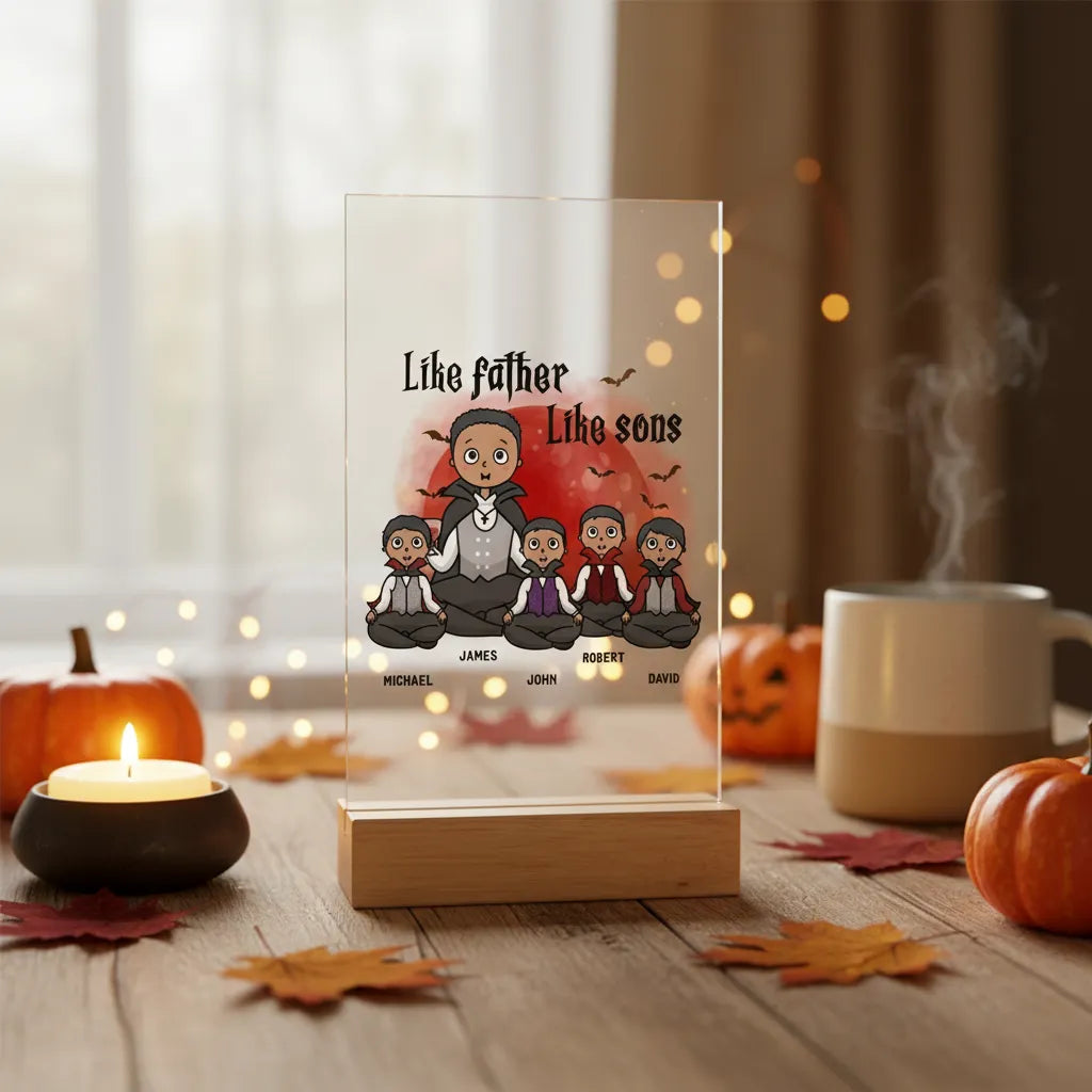 Wie der Vater, so der Sohn Halloween Acrylschild mit Holzständer