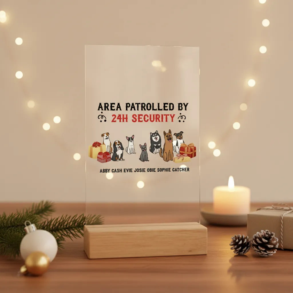 Gebiet überwacht Weihnacht Acrylschild mit Holzständer