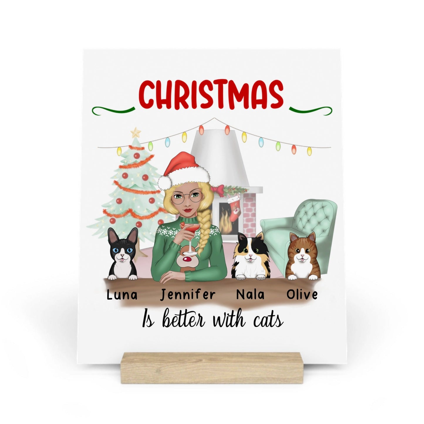 Weihnachten ist schöner mit Katzen Galerietafel mit Ständer