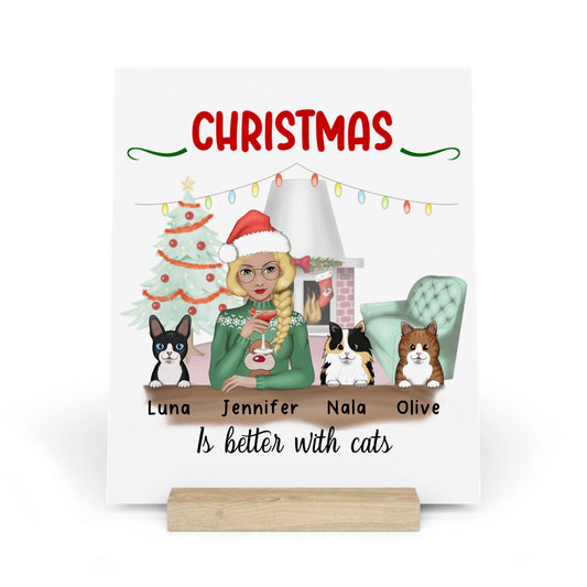 Weihnachten ist schöner mit Katzen Galerietafel mit Ständer