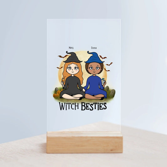 Hexenbesties Halloween Acrylschild mit Holzständer