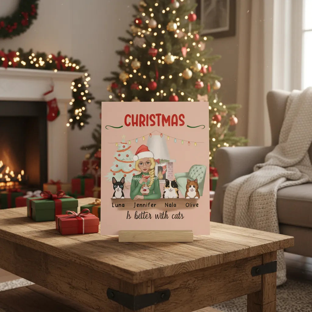 Weihnachten ist schöner mit Katzen Galerietafel mit Ständer
