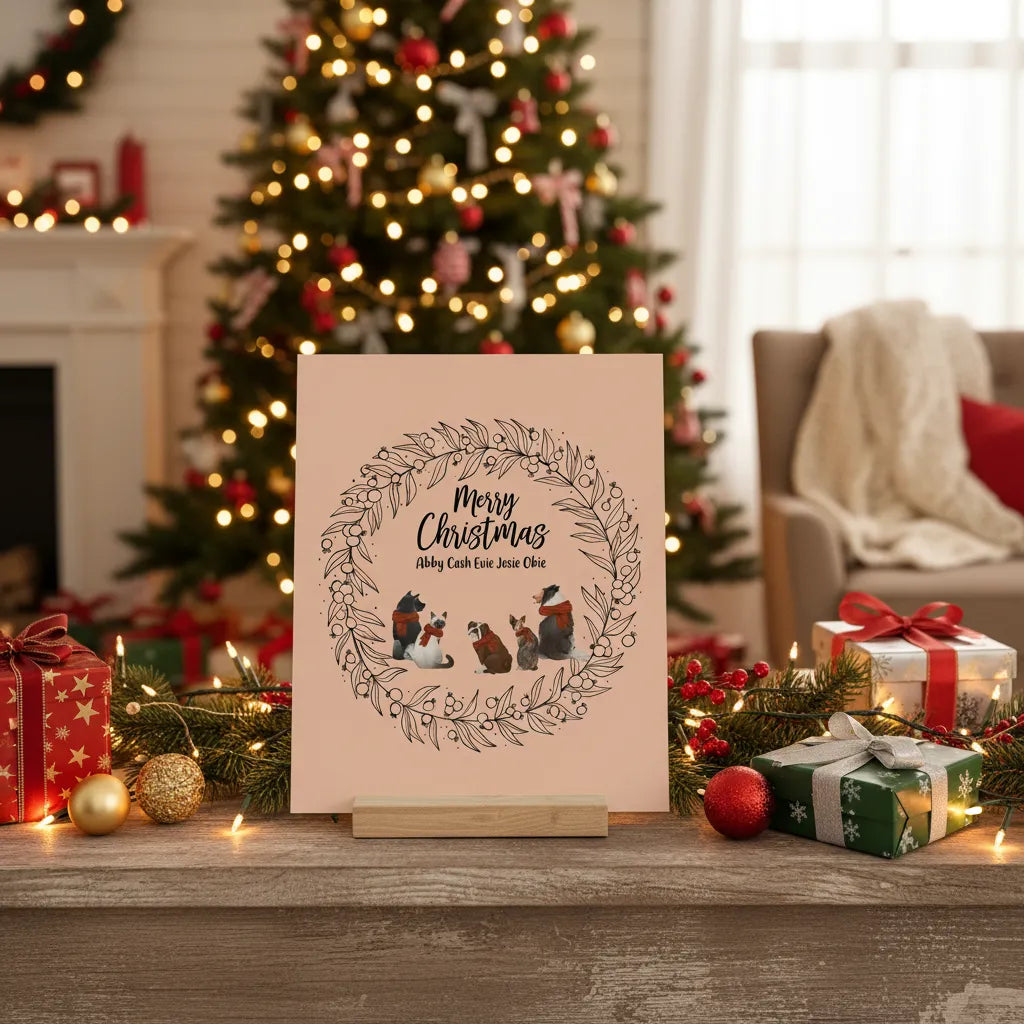 Frohe Haustier Weihnachten Galerietafel mit Ständer