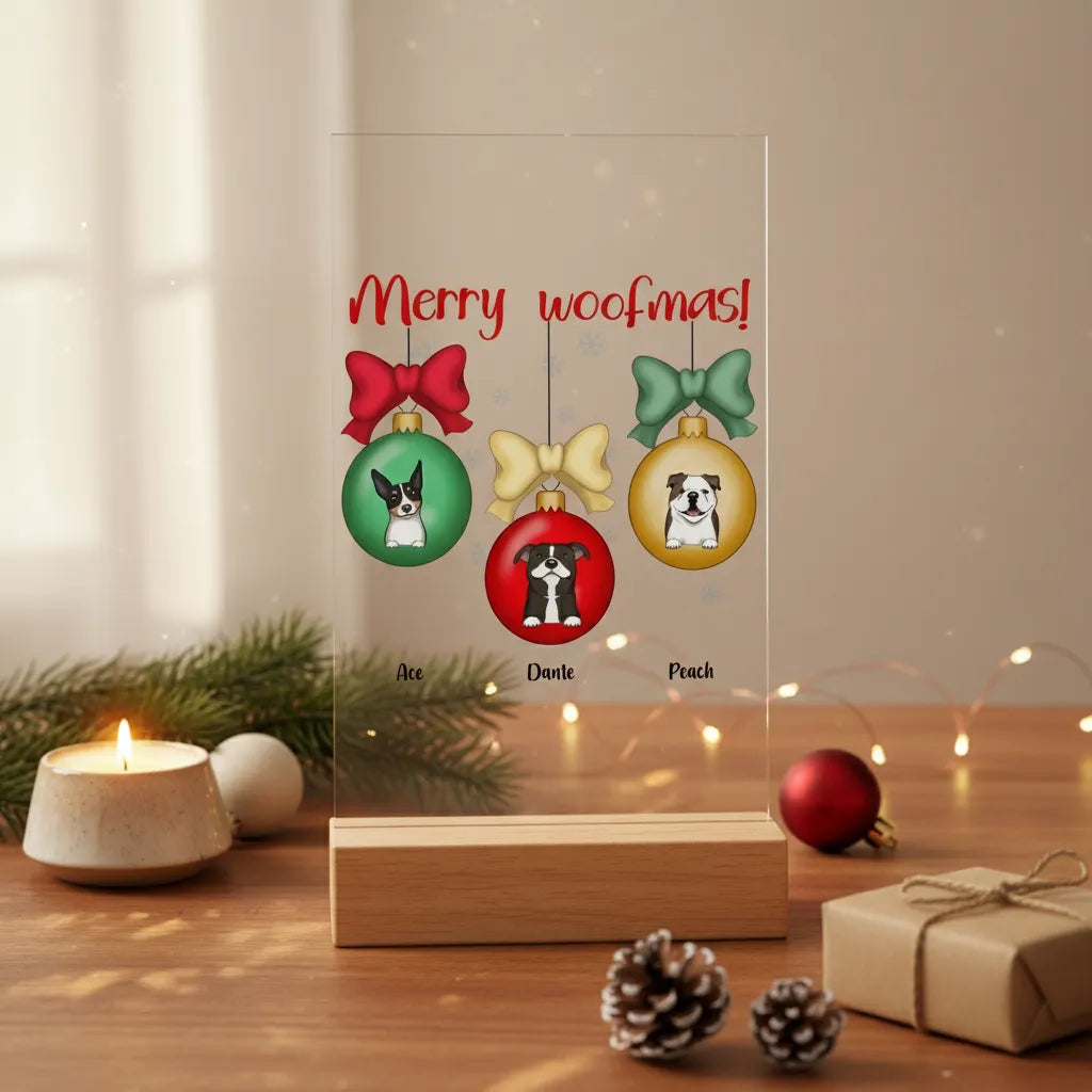 Frohe Woofnachten Weihnacht Acrylschild mit Holzständer