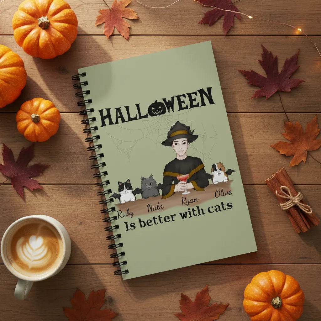 Halloween ist besser mit einem Katzen Spiralnotizbuch
