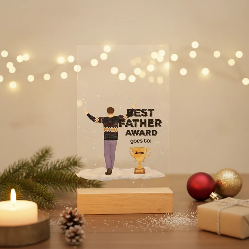 Bester Vater Auszeichnung Weihnacht Acrylschild mit Holzständer