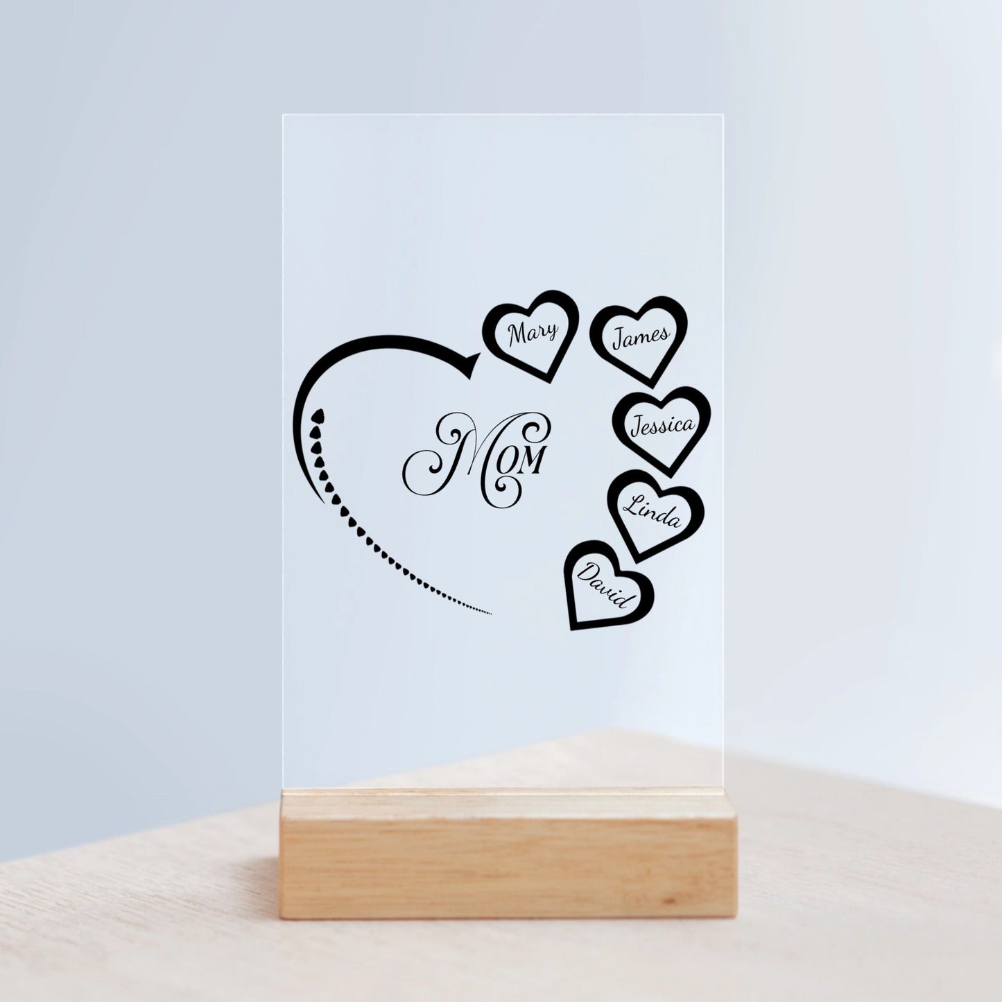 Herz Acrylschild mit Holzständer