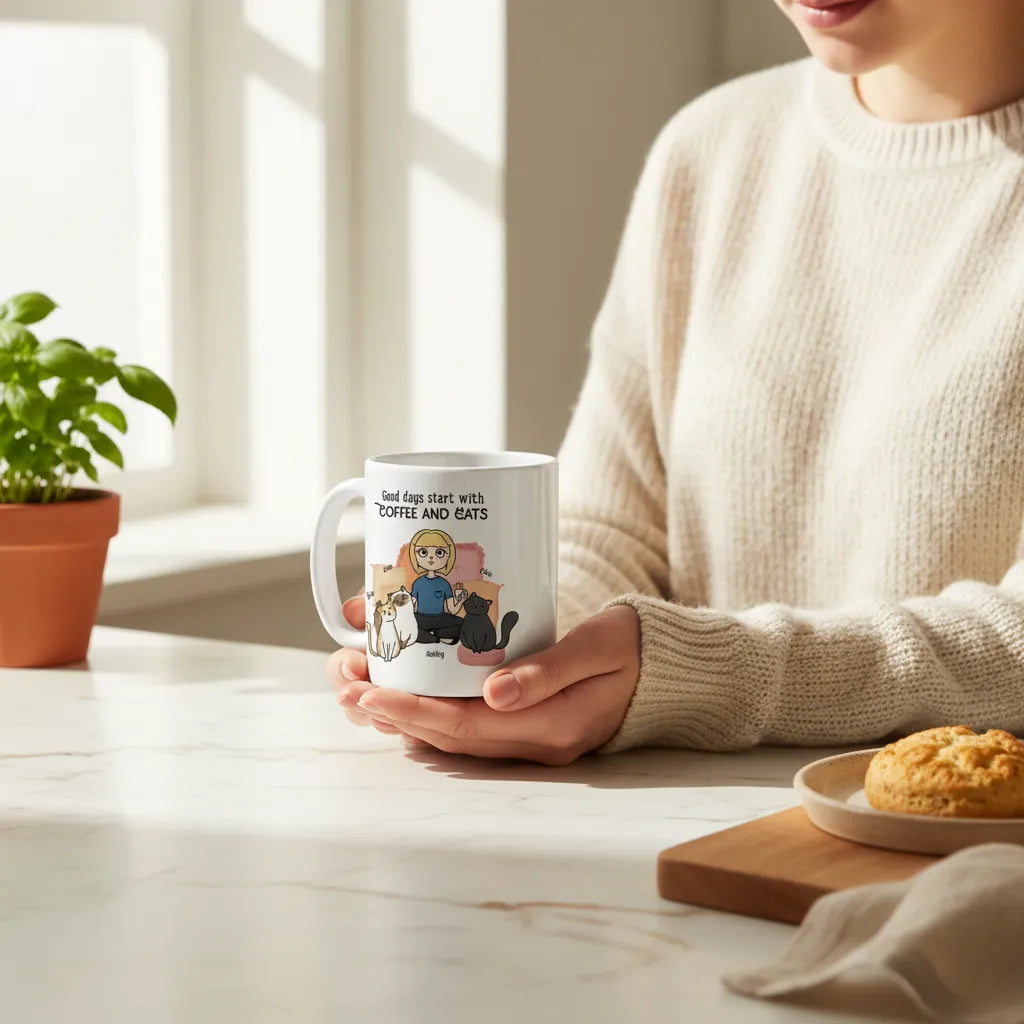 Gute Tage beginnen mit Kaffee und Katzen Keramiktasse