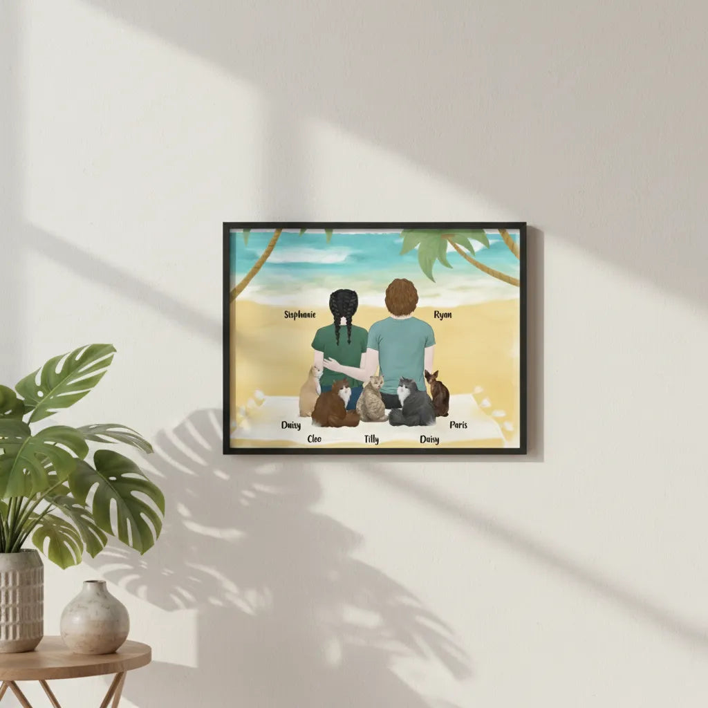 Du, ich und die Katzen Poster mit Holzrahmen