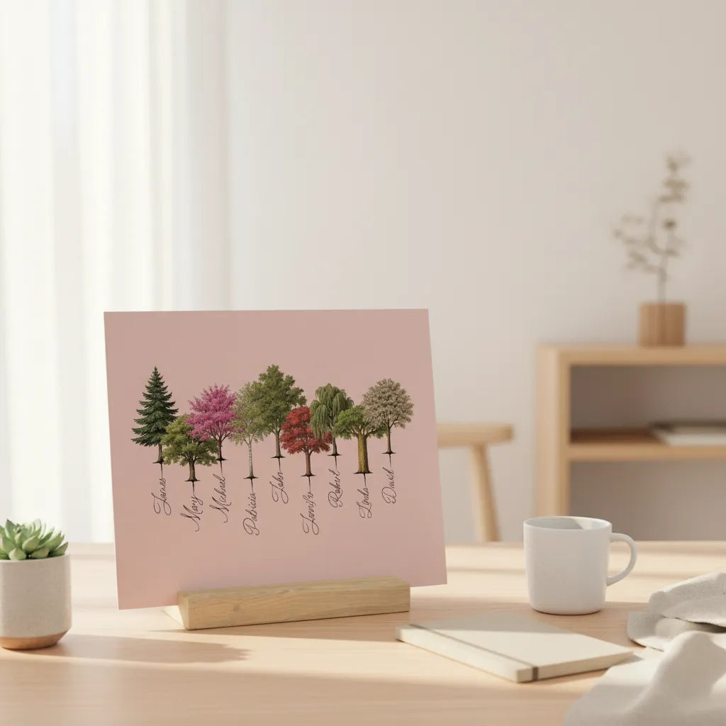 Personalisierte Bäume Galerietafel mit Ständer