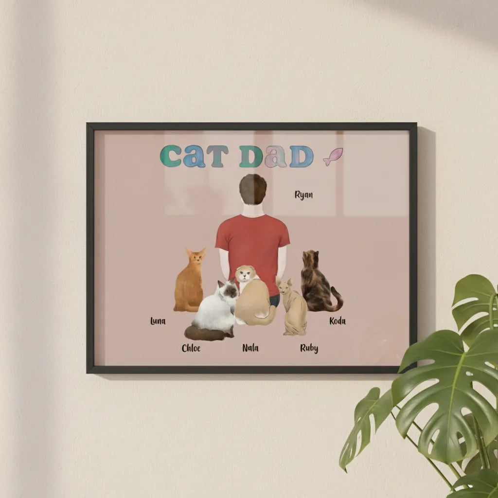 Personalisiertes Katzenpapa Poster mit Holzrahmen