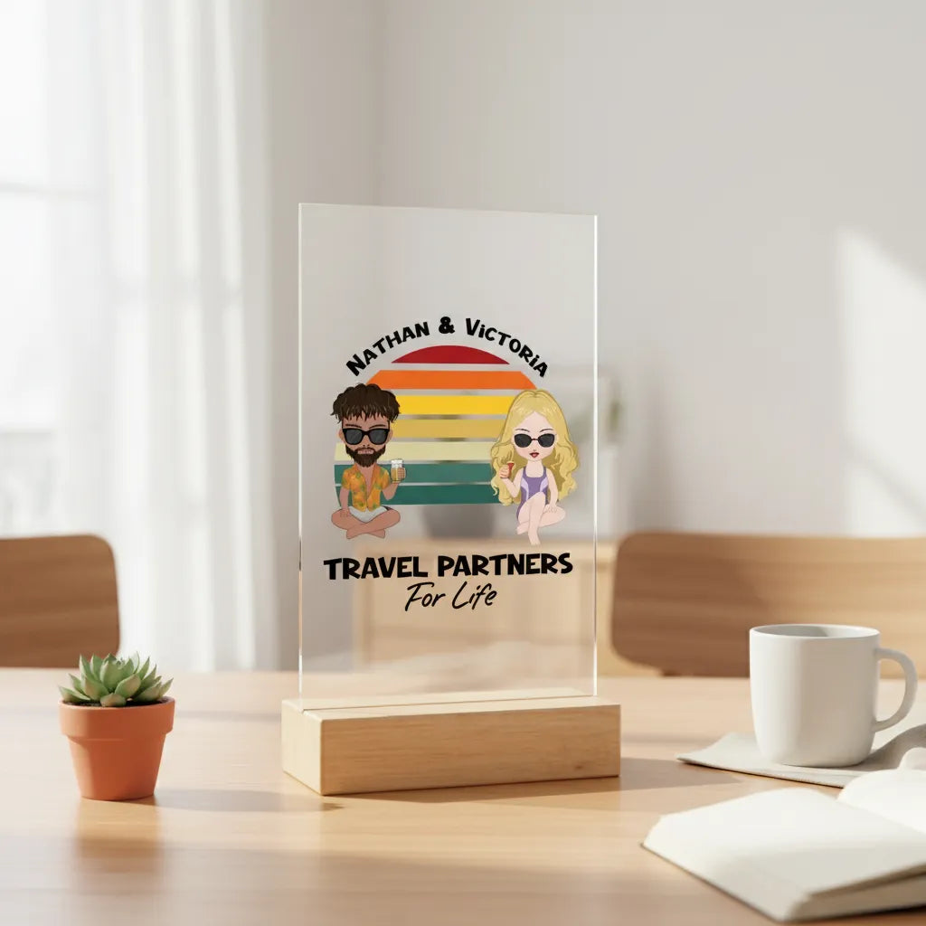Reisepartner fürs Leben Acrylschild mit Holzständer