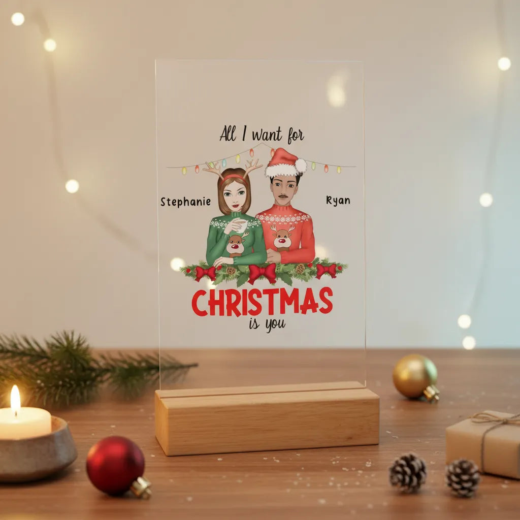 Alles was ich mir zu Weihnachten wünsche bist du Acrylschild mit Holzständer