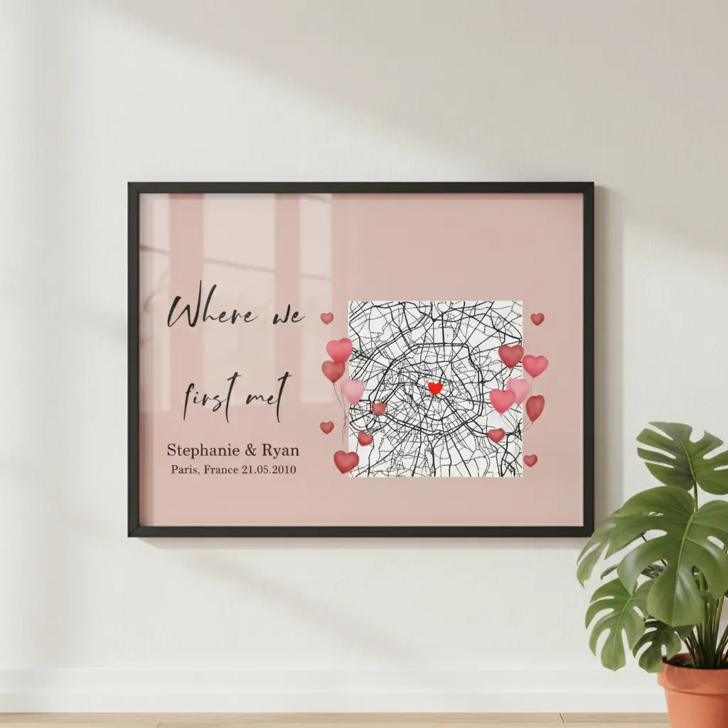 Wo wir uns zum ersten Mal trafen Poster mit Holzrahmen