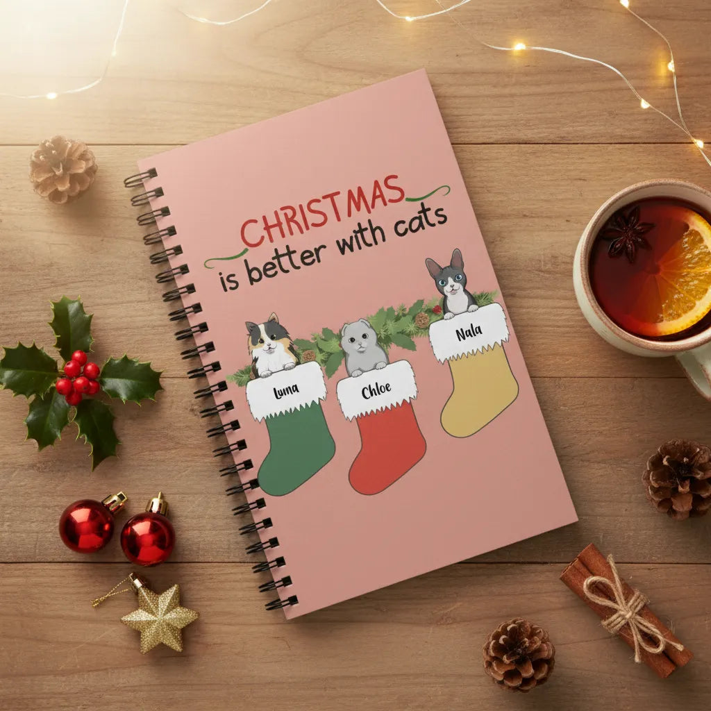 Weihnachten ist schöner mit Katzen Spiralnotizbuch