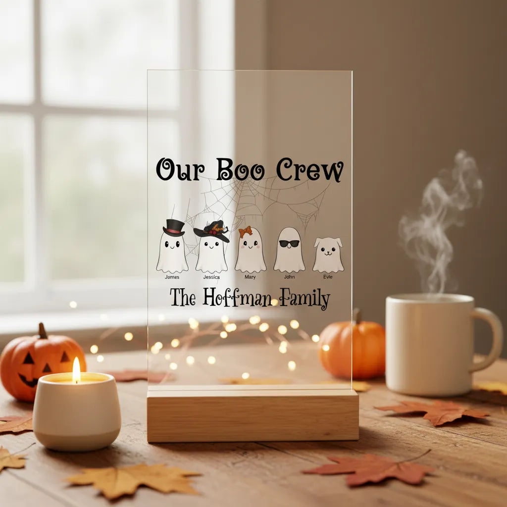 Unser Boo Crew Halloween Acrylschild mit Holzständer
