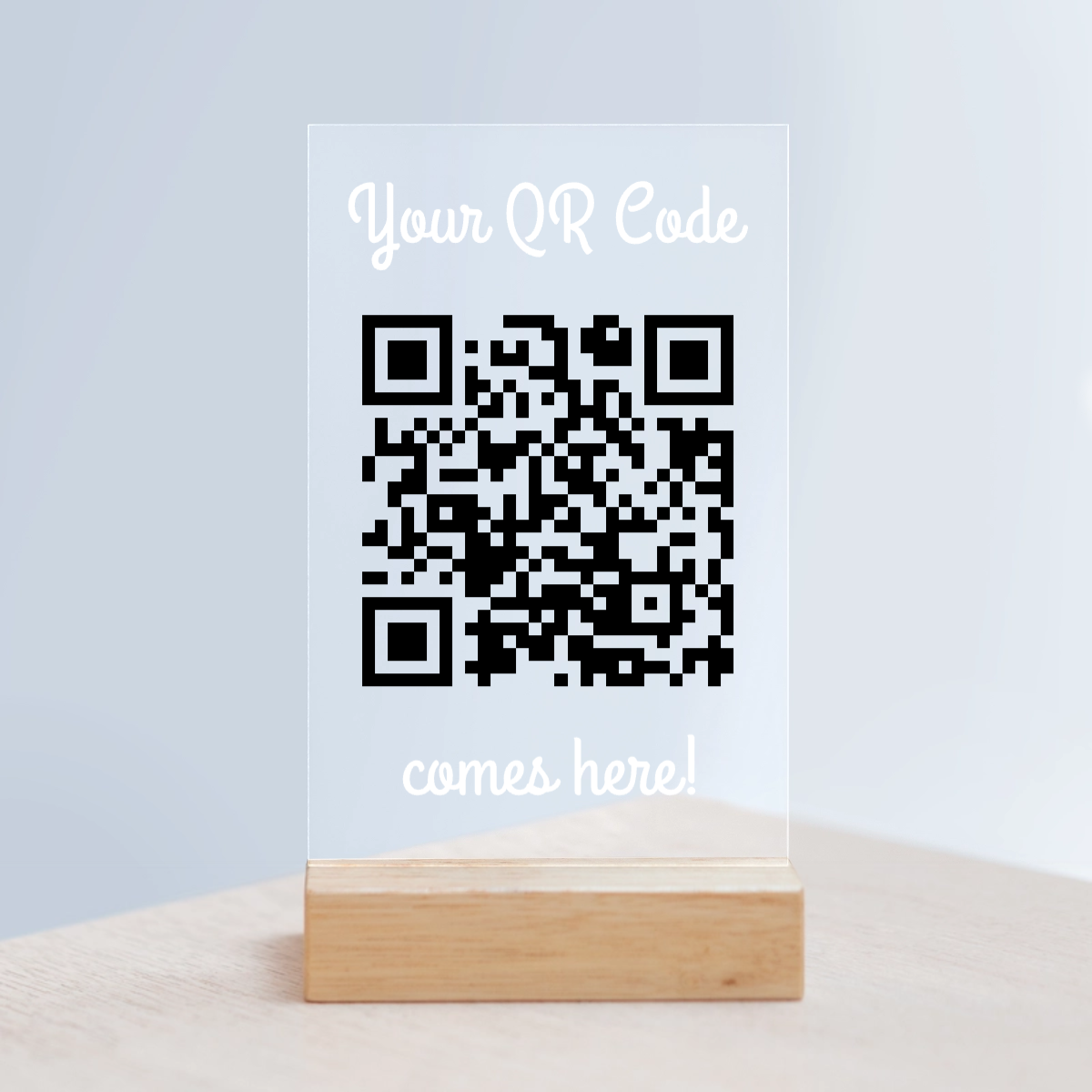 Dein QR Code Acrylschild mit Holzständer