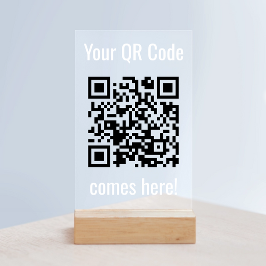 Dein QR Code Acrylschild mit Holzständer