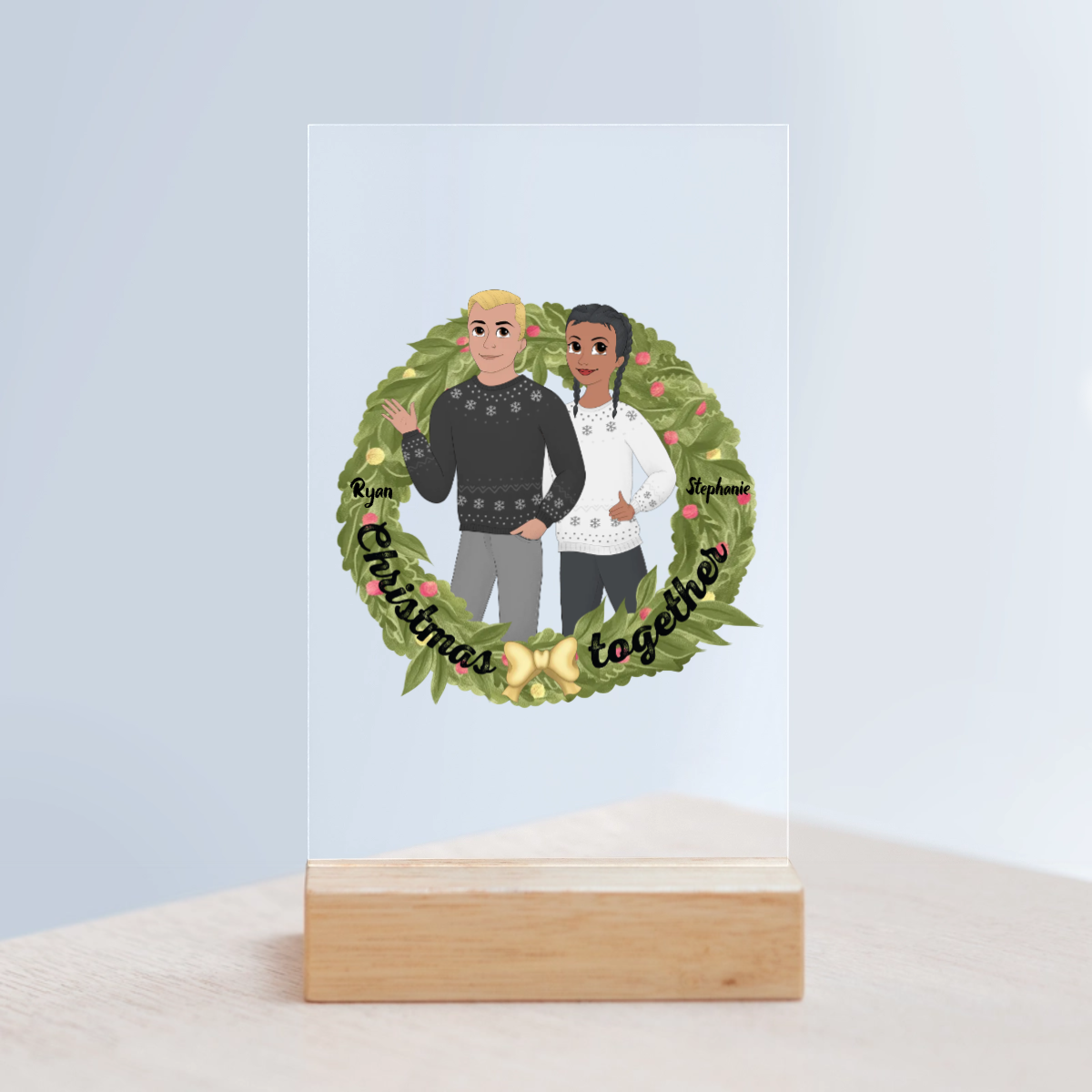 Weihnachten zusammen Acrylschild mit Holzständer
