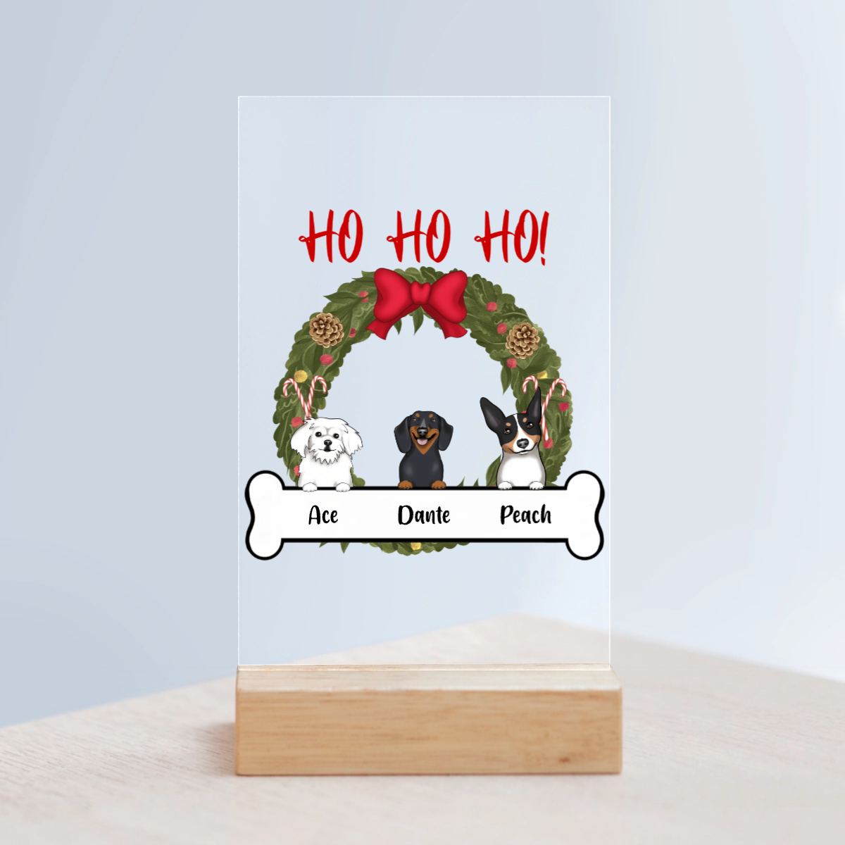 Hunde Weihnacht Acrylschild mit Holzständer