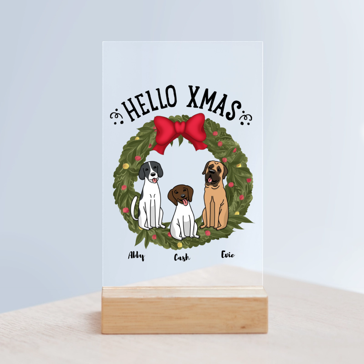 Hallo Xmas Weihnacht Acrylschild mit Holzständer