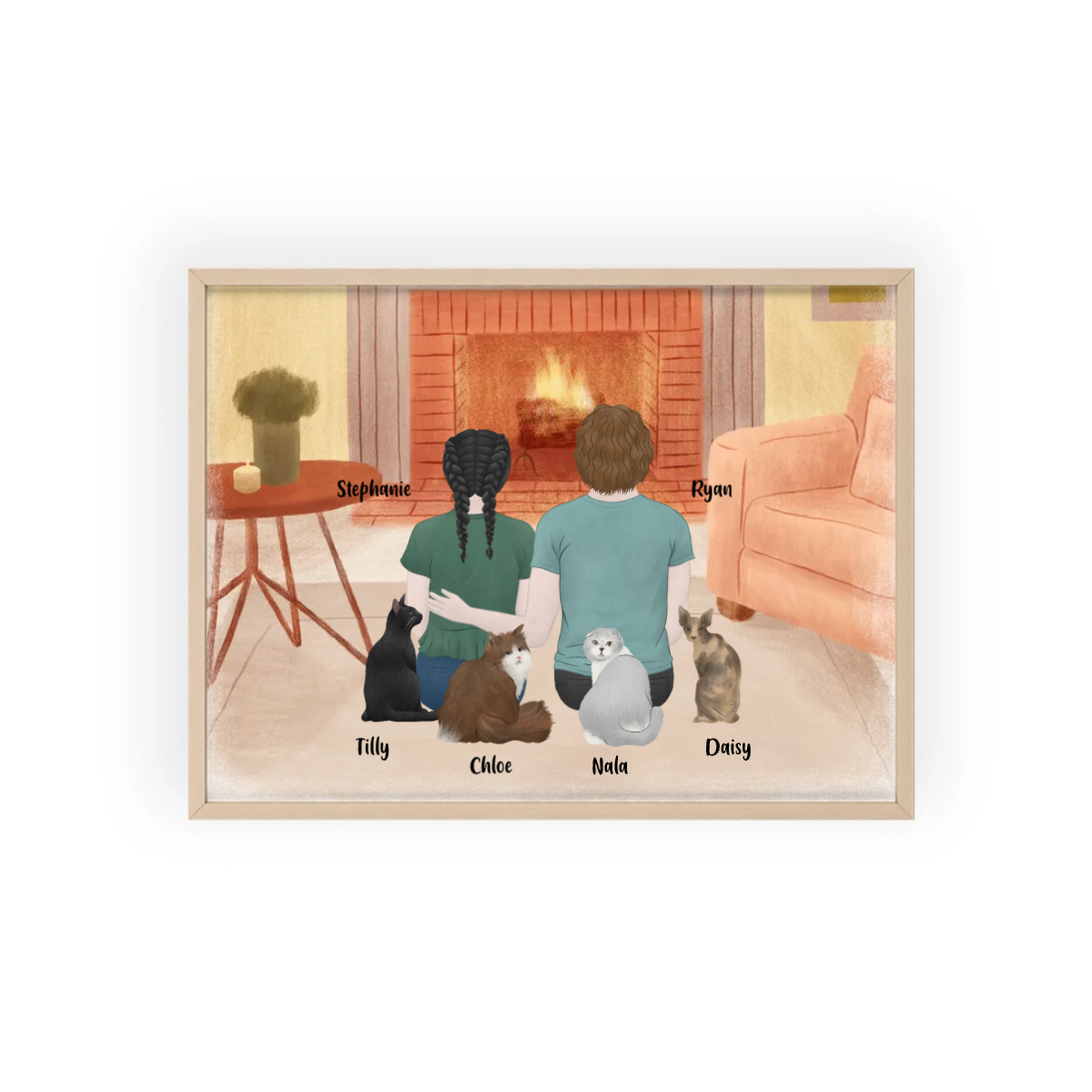 Du, ich und die Katzen Poster mit Holzrahmen