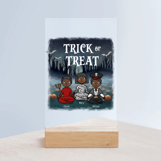 Süßes oder Saures Halloween Acrylschild mit Holzständer