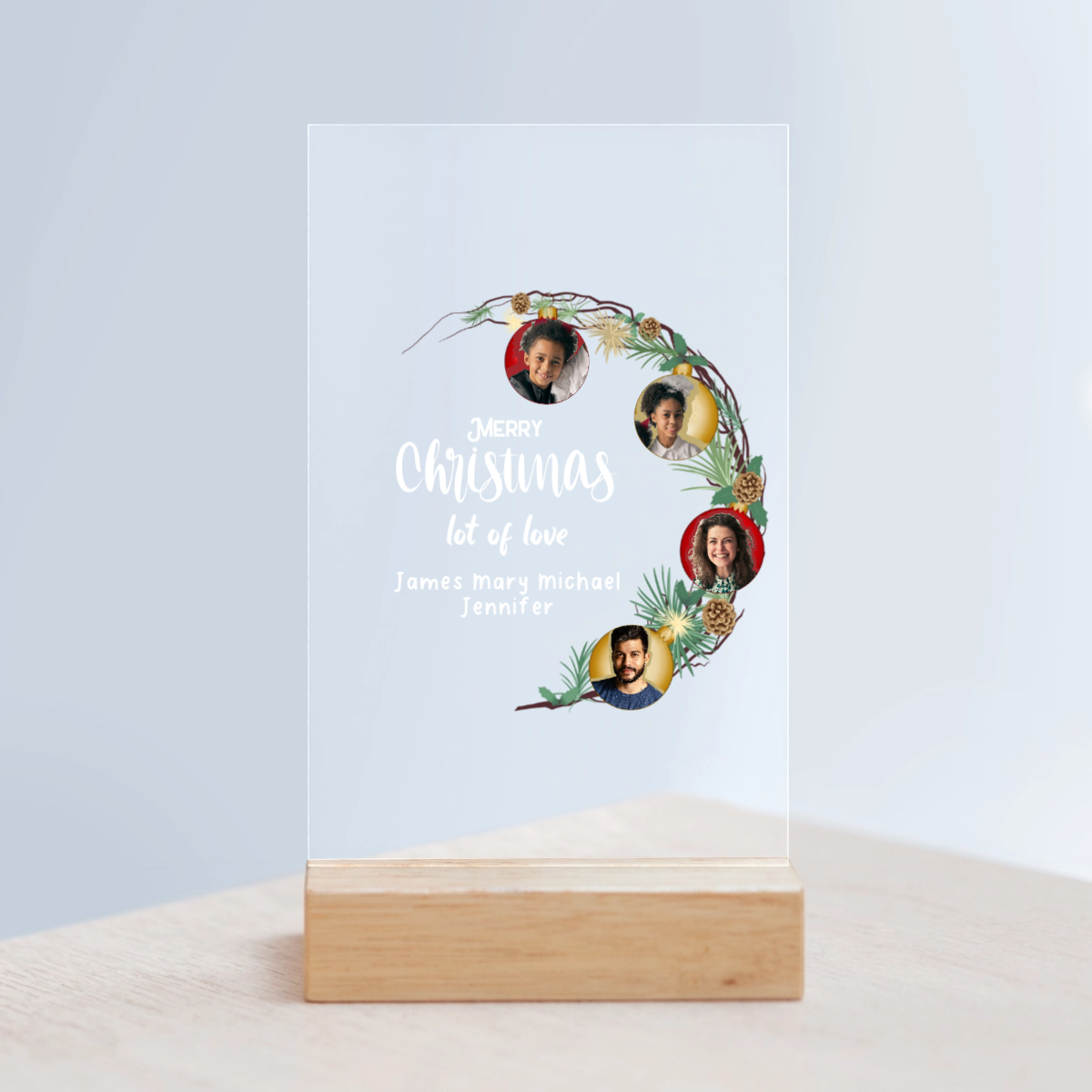 Frohe Weihnachten Acrylschild mit Holzständer