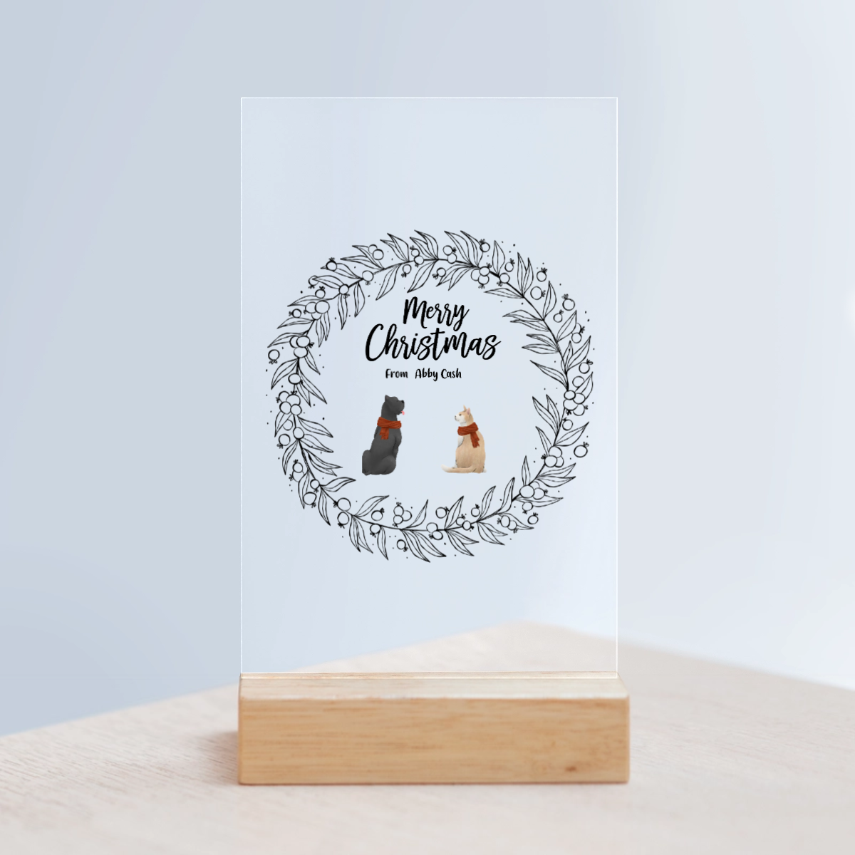 Frohe Haustier Weihnachten Acrylschild mit Holzständer